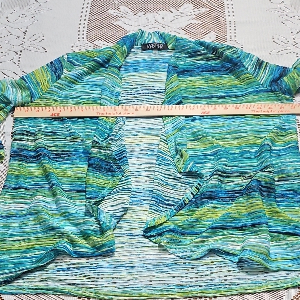 NWT Kasper Blue and Green Open Front Cardigan - Picture 8 of 12